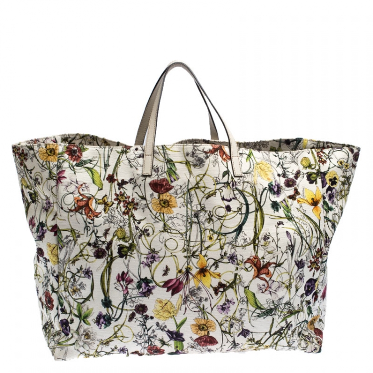 Pre Owned Gucci Multicolor Floral Canvas Large Shopper Tote