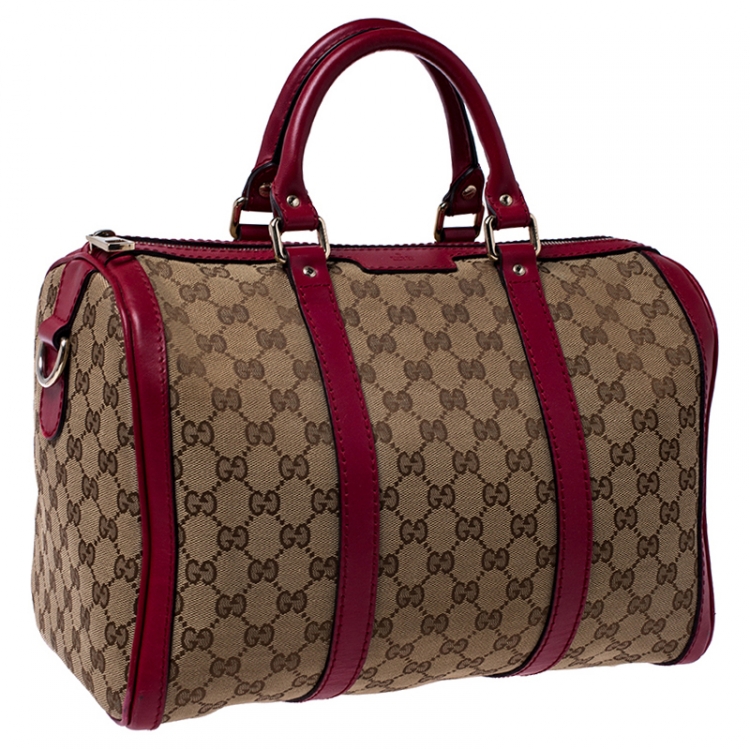 Pre Owned Gucci Beige/Pink GG Canvas and Leather Boston Bag