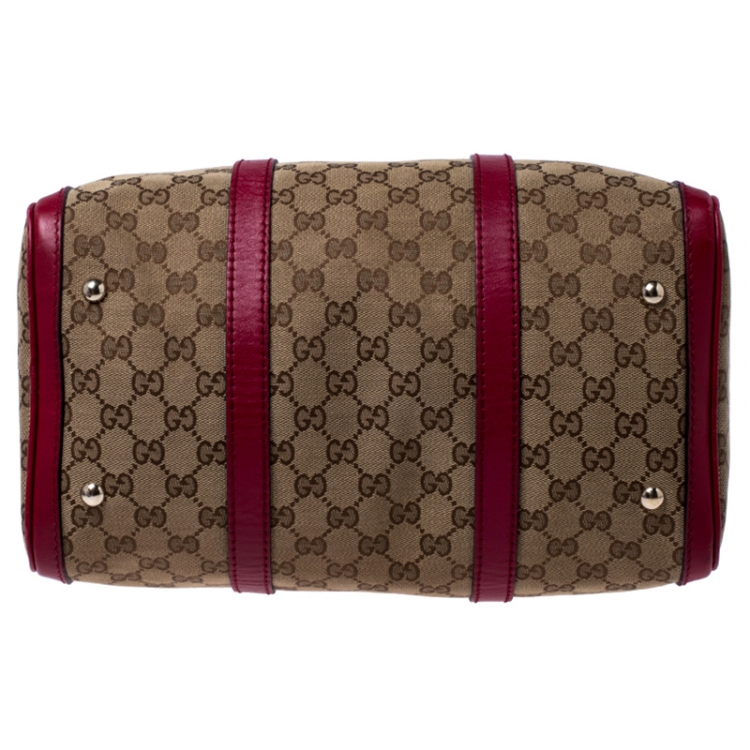 Pre Owned Gucci Beige/Pink GG Canvas and Leather Boston Bag