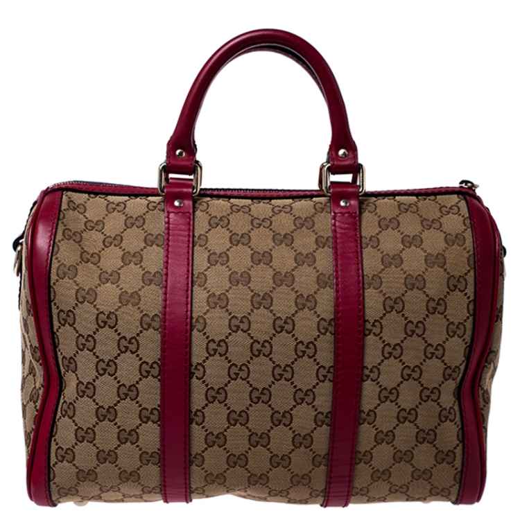 Pre Owned Gucci Beige/Pink GG Canvas and Leather Boston Bag