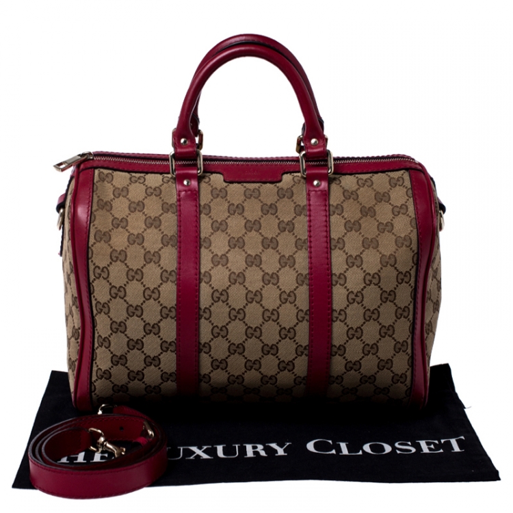 Pre Owned Gucci Beige/Pink GG Canvas and Leather Boston Bag