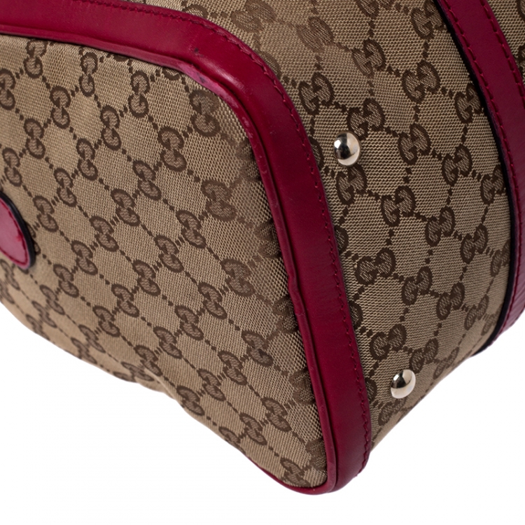 Pre Owned Gucci Beige/Pink GG Canvas and Leather Boston Bag