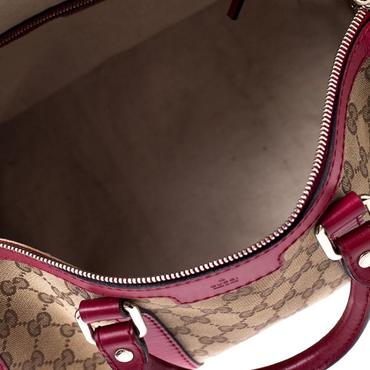 Pre Owned Gucci Beige/Pink GG Canvas and Leather Boston Bag