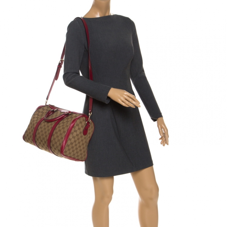 Pre Owned Gucci Beige/Pink GG Canvas and Leather Boston Bag