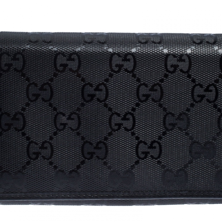Pre Owned Gucci Black GG Imprime Coated Canvas Wallet on Chain