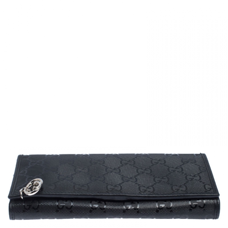 Pre Owned Gucci Black GG Imprime Coated Canvas Wallet on Chain