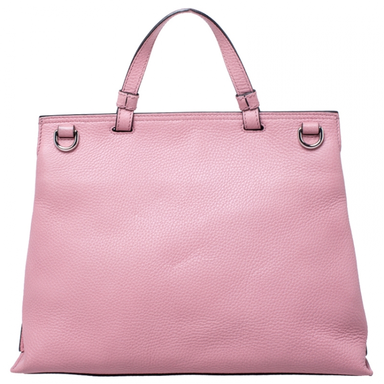 Pre Owned Gucci Pink Leather Medium Bamboo Daily Top Handle Bag