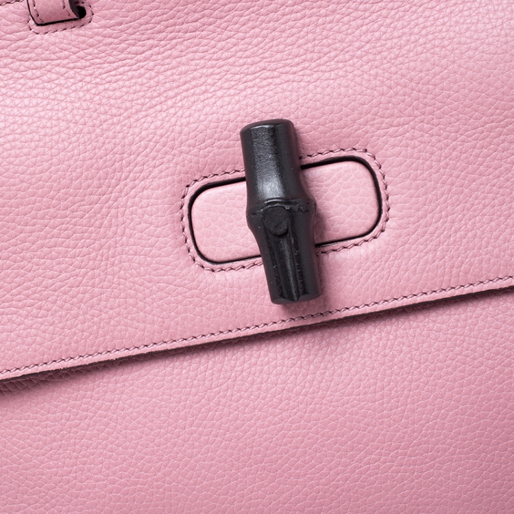 Pre Owned Gucci Pink Leather Medium Bamboo Daily Top Handle Bag