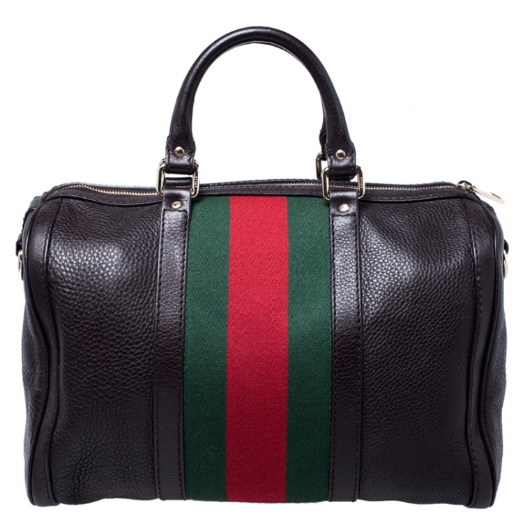 Gucci Dark Brown Leather Medium Vintage Web Boston Bag Gucci | The ...