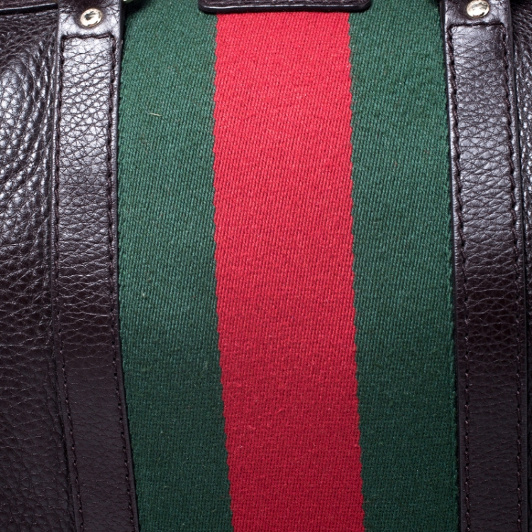 Pre Owned Gucci Dark Brown Leather Medium Vintage Web Boston Bag