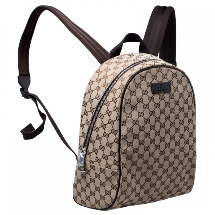 Pre Owned Gucci Beige/Brown GG Canvas and Leather Backpack