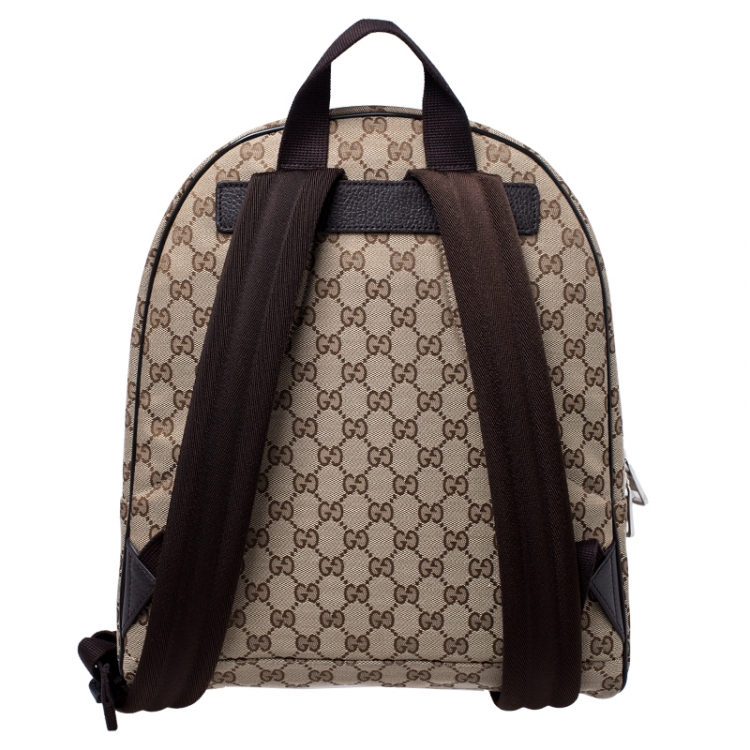 Pre Owned Gucci Beige/Brown GG Canvas and Leather Backpack