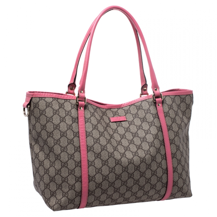 Pre Owned Gucci Beige/Pink GG Supreme Coated Canvas and Leather Joy Shopper Tote