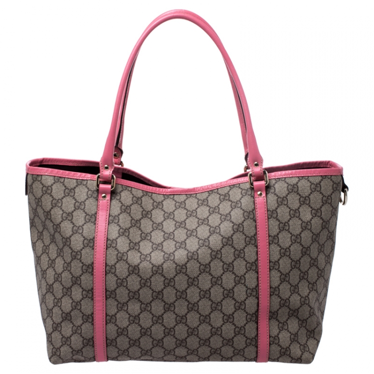 Pre Owned Gucci Beige/Pink GG Supreme Coated Canvas and Leather Joy Shopper Tote