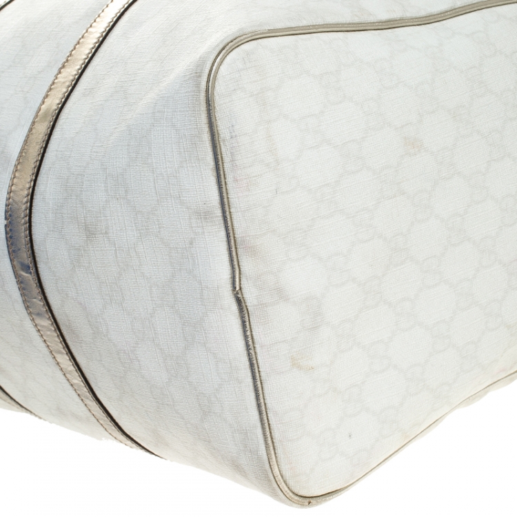 Pre Owned Gucci White/Silver GG Supreme Canvas and Leather Joy Boston Bag