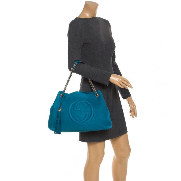 Pre Owned Gucci Blue Suede Medium Soho Tote