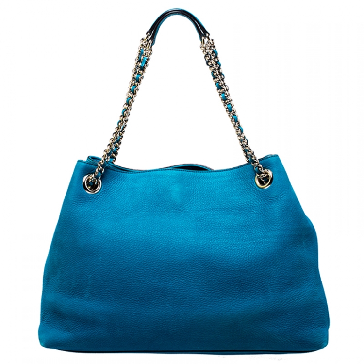 Pre Owned Gucci Blue Suede Medium Soho Tote