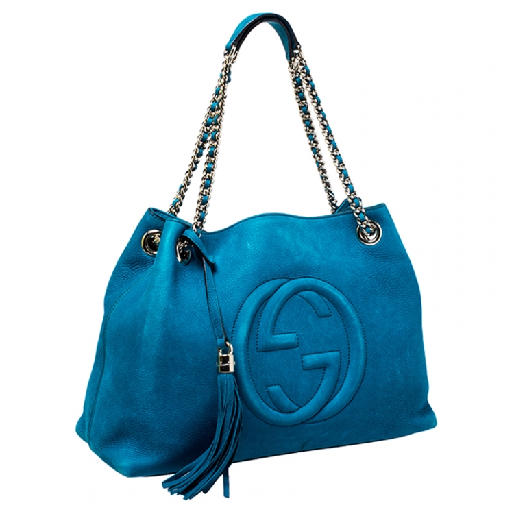 Pre Owned Gucci Blue Suede Medium Soho Tote