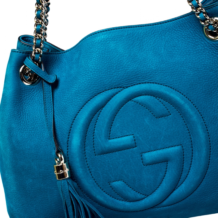 Pre Owned Gucci Blue Suede Medium Soho Tote