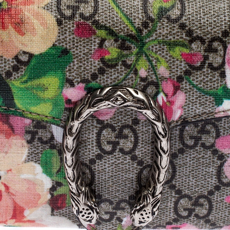 Pre Owned Gucci Multicolor GG Supreme Canvas Dionysus Blooms Print Wallet on Chain
