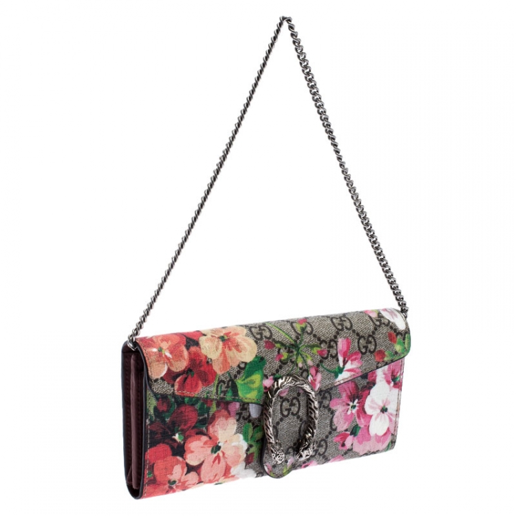 Pre Owned Gucci Multicolor GG Supreme Canvas Dionysus Blooms Print Wallet on Chain