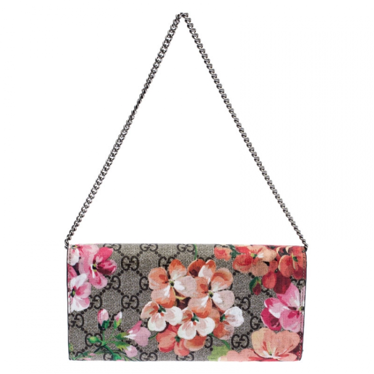 Pre Owned Gucci Multicolor GG Supreme Canvas Dionysus Blooms Print Wallet on Chain