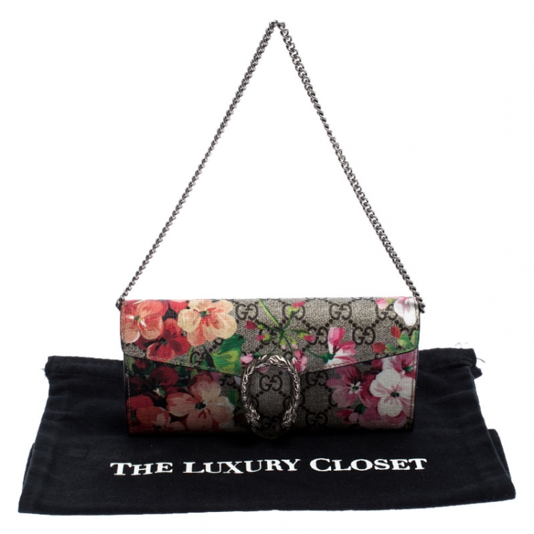 Pre Owned Gucci Multicolor GG Supreme Canvas Dionysus Blooms Print Wallet on Chain