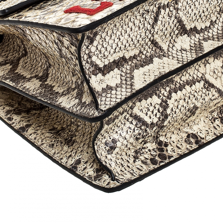 Pre Owned Gucci Cream Embroidered Python Medium Dionysus Bamboo Top Handle Bag 