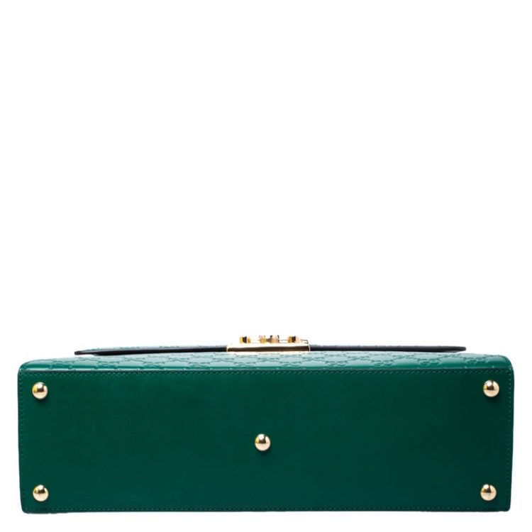 Pre Owned Gucci Green Guccissima Leather Medium Padlock Top Handle Bag