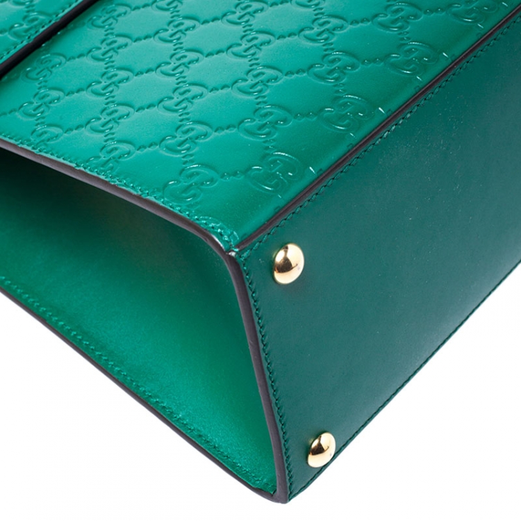 Pre Owned Gucci Green Guccissima Leather Medium Padlock Top Handle Bag