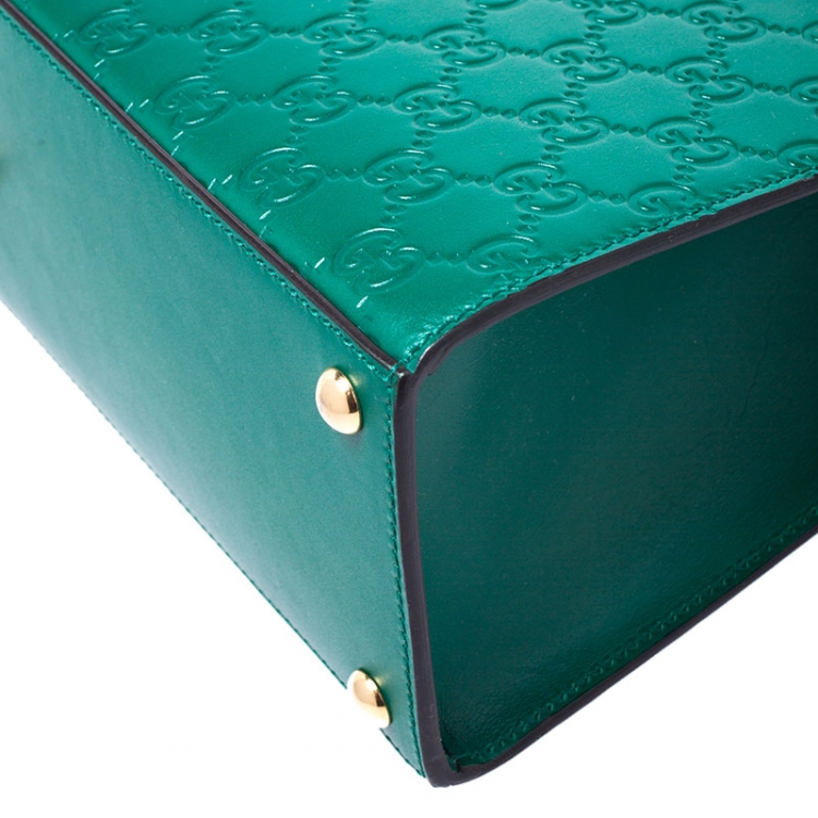 Pre Owned Gucci Green Guccissima Leather Medium Padlock Top Handle Bag