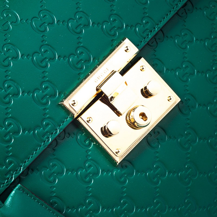 Pre Owned Gucci Green Guccissima Leather Medium Padlock Top Handle Bag