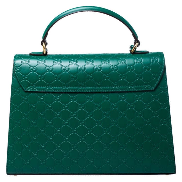 Pre Owned Gucci Green Guccissima Leather Medium Padlock Top Handle Bag