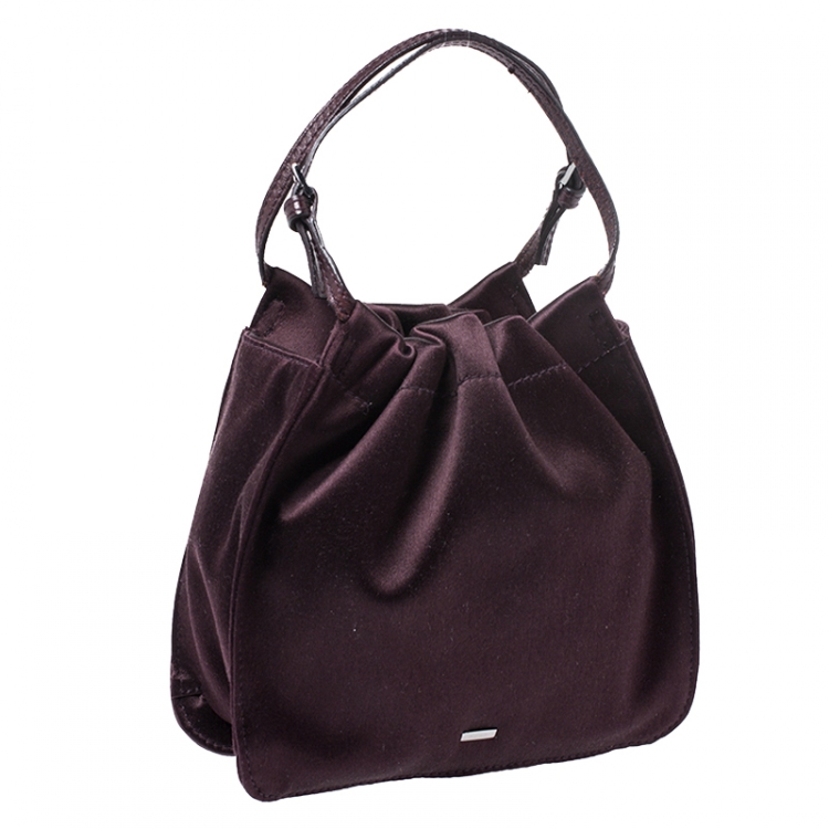 Pre Owned Gucci Maroon Satin Mini Drawstring Pouch
