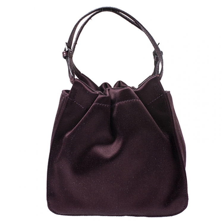 Pre Owned Gucci Maroon Satin Mini Drawstring Pouch