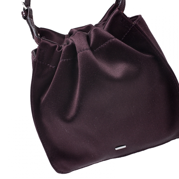 Pre Owned Gucci Maroon Satin Mini Drawstring Pouch