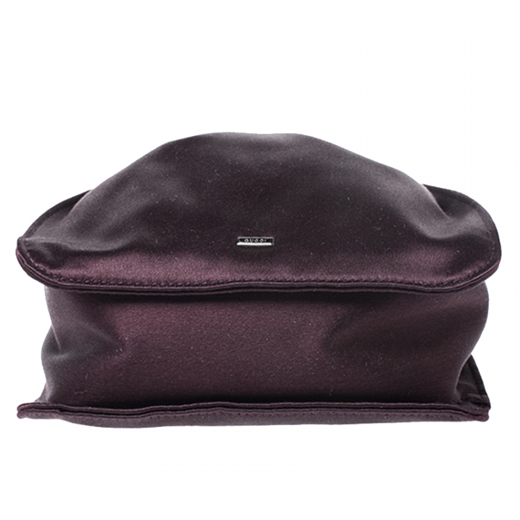 Pre Owned Gucci Maroon Satin Mini Drawstring Pouch