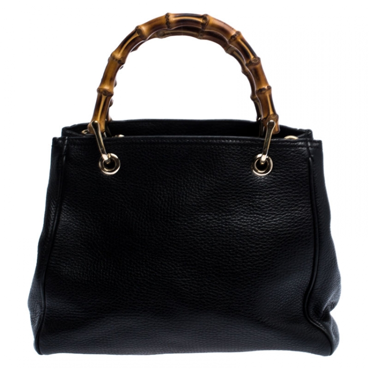 مملوكة مسبقًا Gucci Black Leather Small Bamboo Shopper Tote 