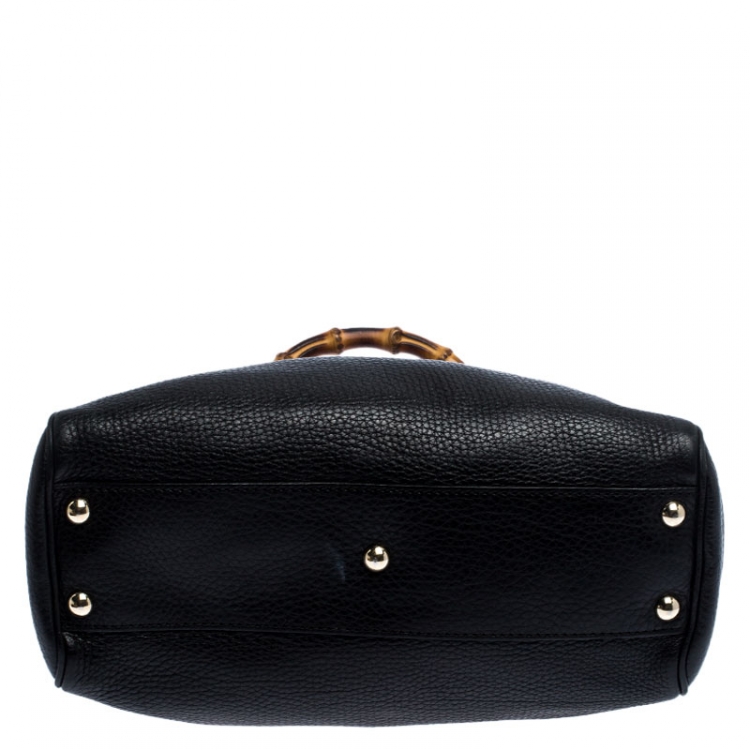 مملوكة مسبقًا Gucci Black Leather Small Bamboo Shopper Tote 