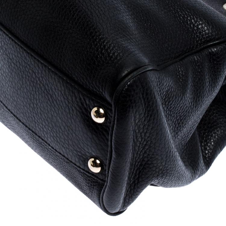 مملوكة مسبقًا Gucci Black Leather Small Bamboo Shopper Tote 