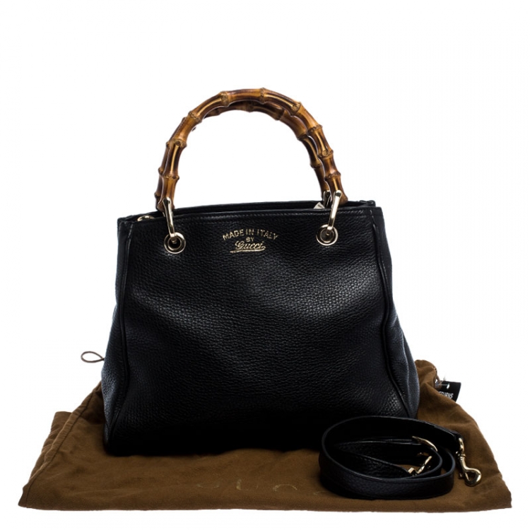 مملوكة مسبقًا Gucci Black Leather Small Bamboo Shopper Tote 