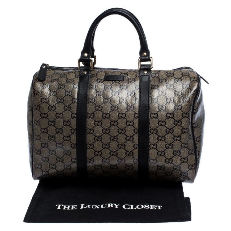 Pre Owned Gucci Grey/Black GG Crystal Canvas Medium Joy Boston Bag