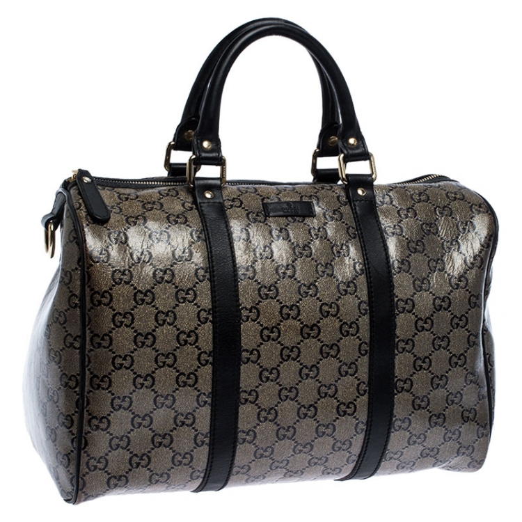 Pre Owned Gucci Grey/Black GG Crystal Canvas Medium Joy Boston Bag