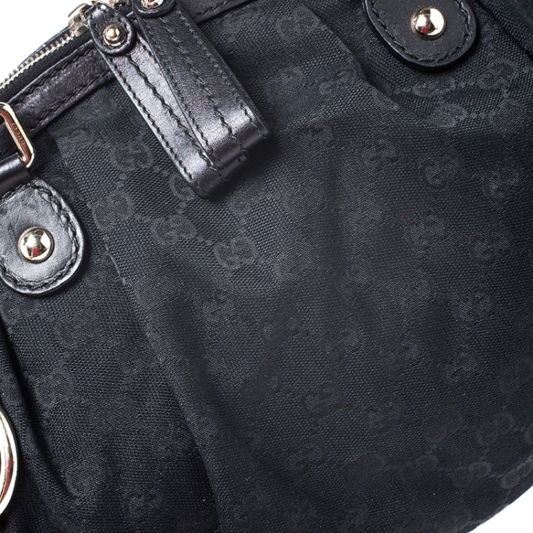 Pre Owned Gucci Black GG Canvas and Leather Medium Sukey Boston Bag