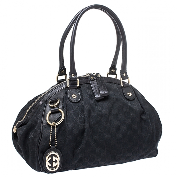 Pre Owned Gucci Black GG Canvas and Leather Medium Sukey Boston Bag