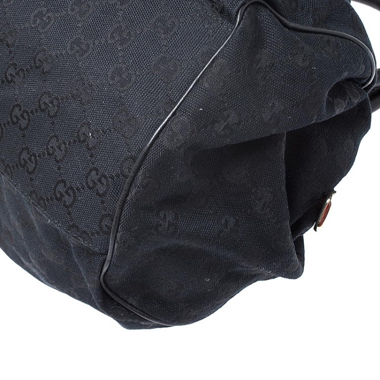Pre Owned Gucci Black GG Canvas and Leather Medium Sukey Boston Bag