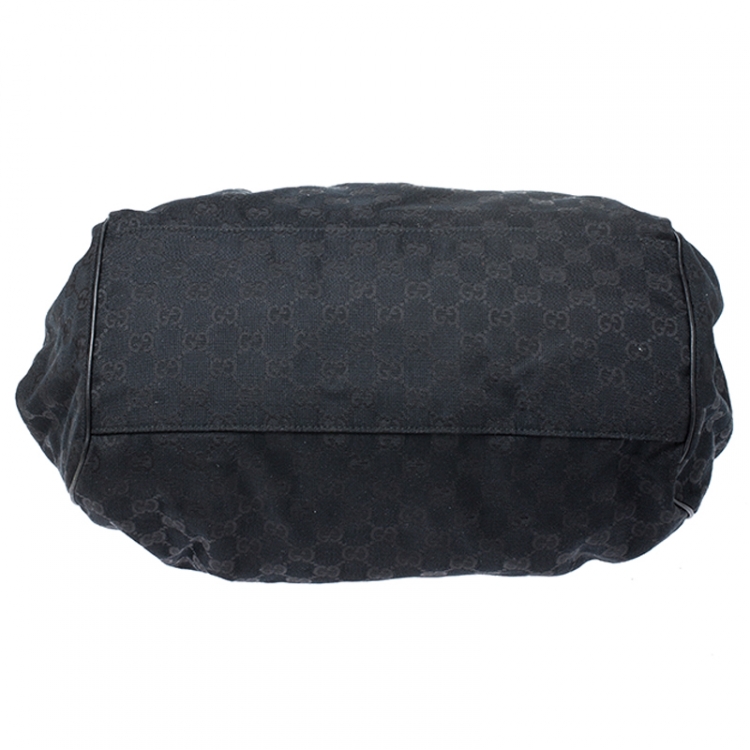 Pre Owned Gucci Black GG Canvas and Leather Medium Sukey Boston Bag