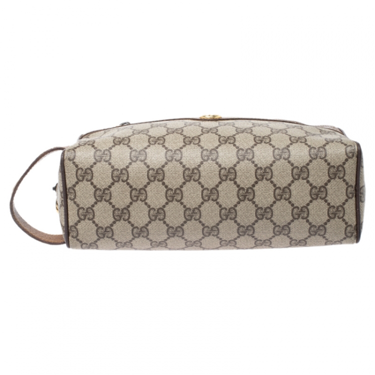 Pre Owned Gucci Brown GG Supreme Coated Canvas and Leather Vintage Cosmetic Pouch