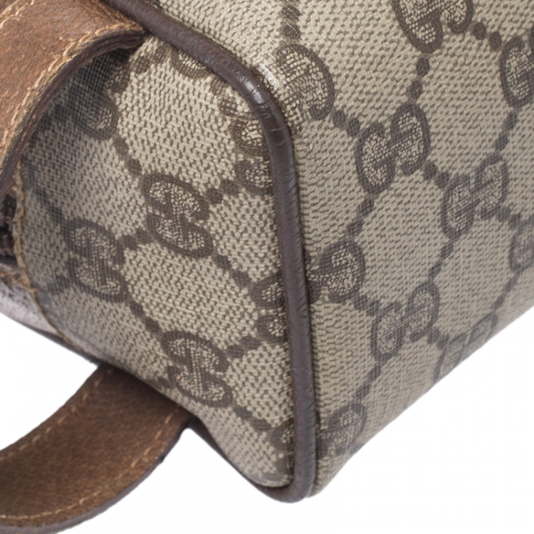 Pre Owned Gucci Brown GG Supreme Coated Canvas and Leather Vintage Cosmetic Pouch