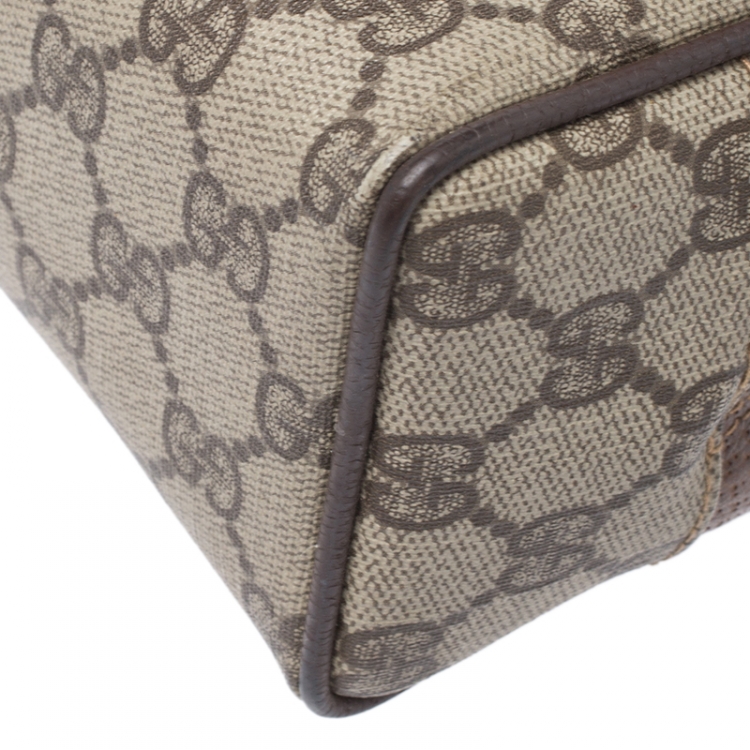 Pre Owned Gucci Brown GG Supreme Coated Canvas and Leather Vintage Cosmetic Pouch